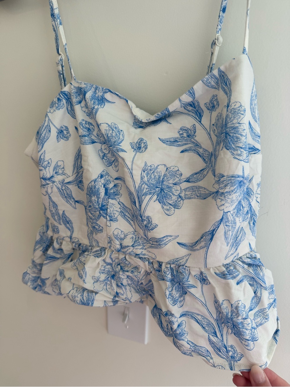 Floral Blue & White Ruffle Cami Tank Top